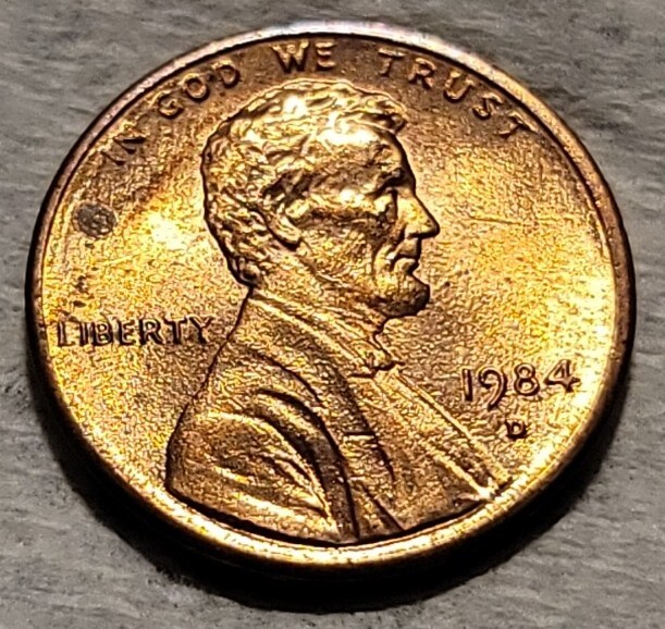 1984-D penny Denver DDO variety showing thickened motto lettering on IN GOD WE TRUST