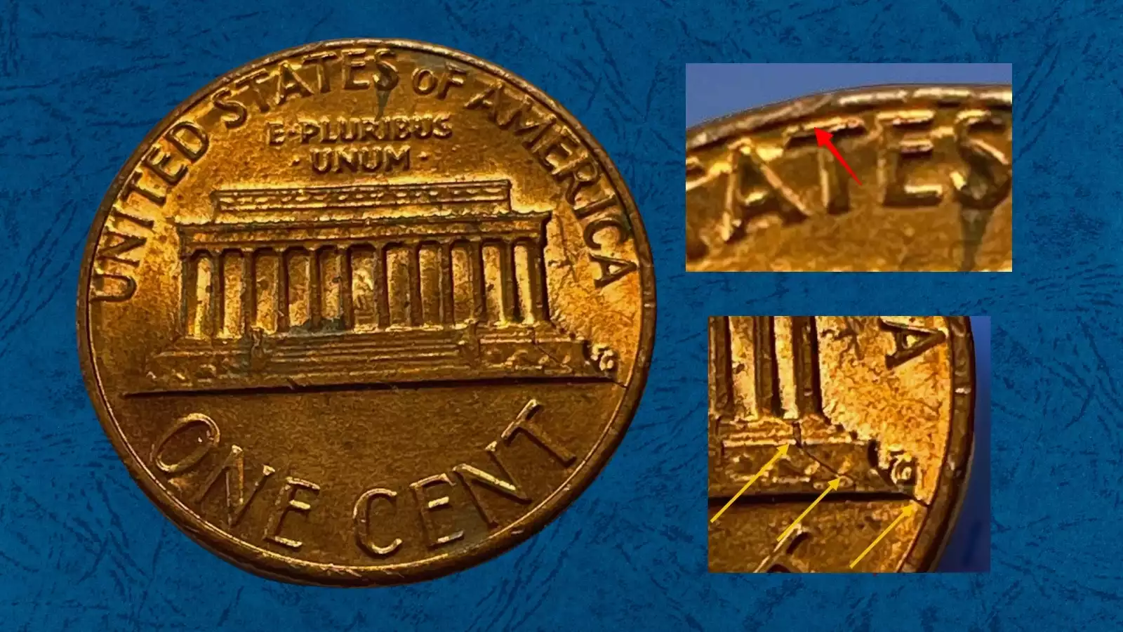 1984 penny BIE die crack error showing raised blob between the B and E letters in LIBERTY